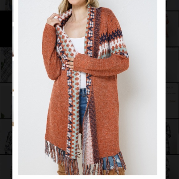HPππ NEW Aztec Fringe Long Sleeve Fuzzy Open Long Cardigan - Picture 7 of 10